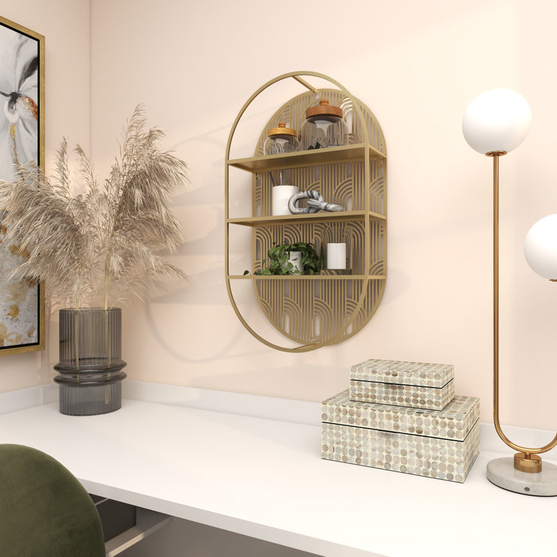 Willa Arlo™ Interiors Metal Oval 3 Level Geometric Wall Shelf with